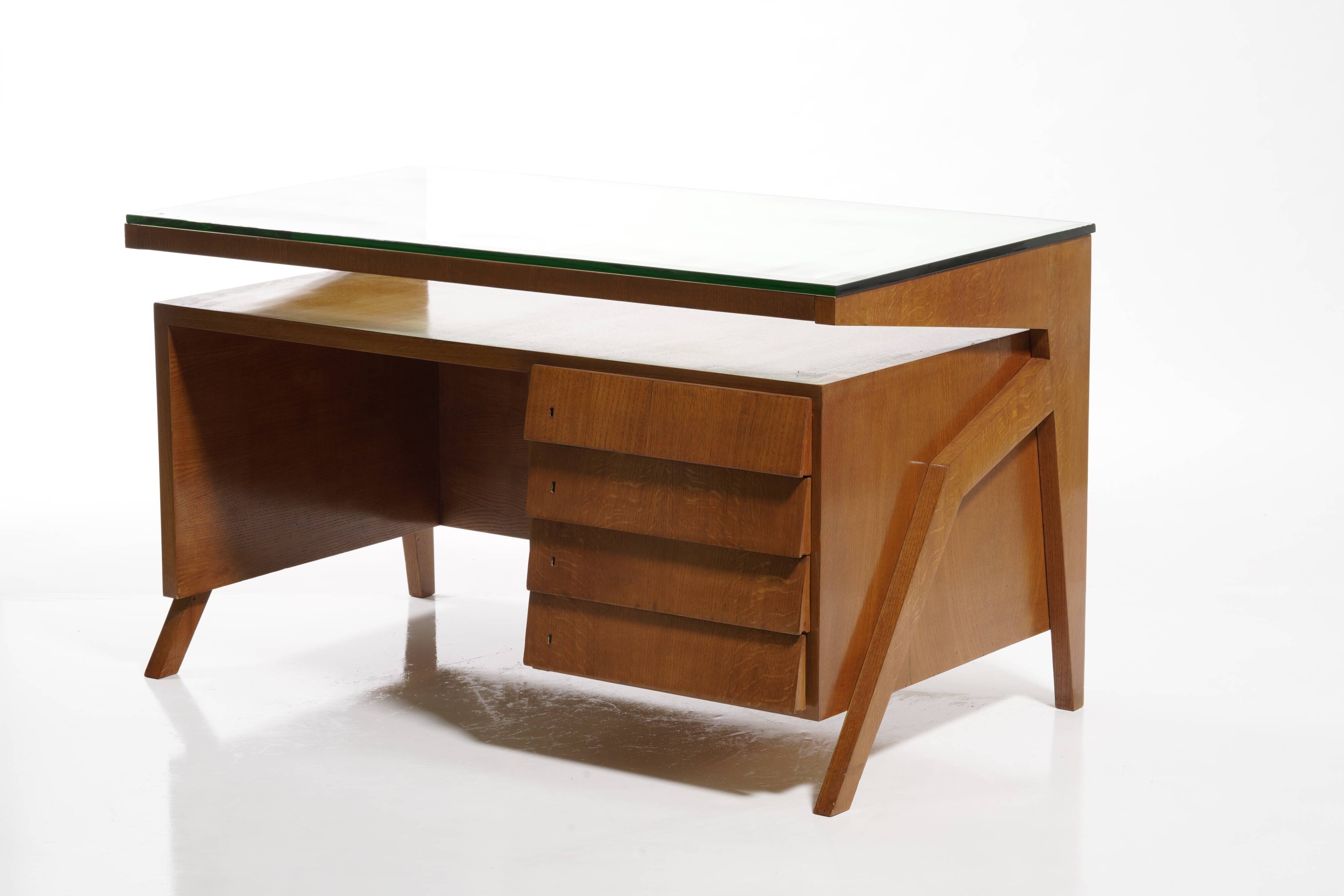 Mid-century Gio Ponti desk / Italian desk with a wooden and glass top