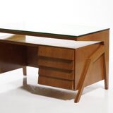 Mid-century Gio Ponti desk / Italian desk with a wooden and glass top
