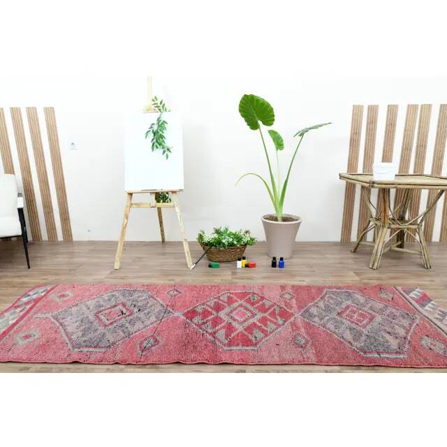 1970s Turkish Oushak Handmade Wool Cotton Pink Area Rug 86x276
