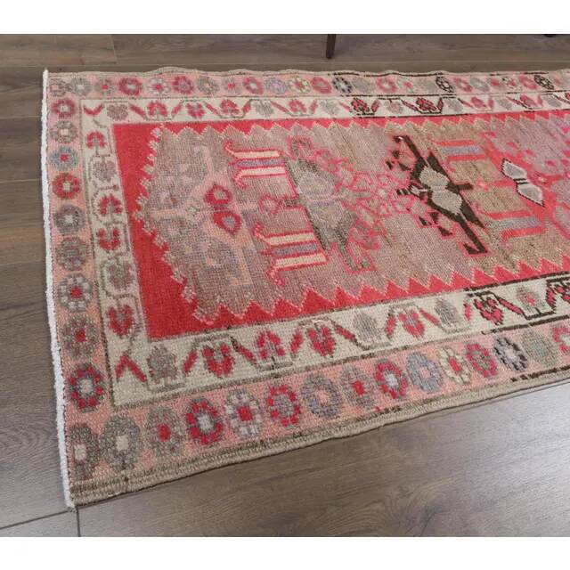 Vintage Turkish Hand-Knotted Pink Runner Rug 90x388