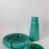 Ensemble trois vases en verre vert de Murano, vintage