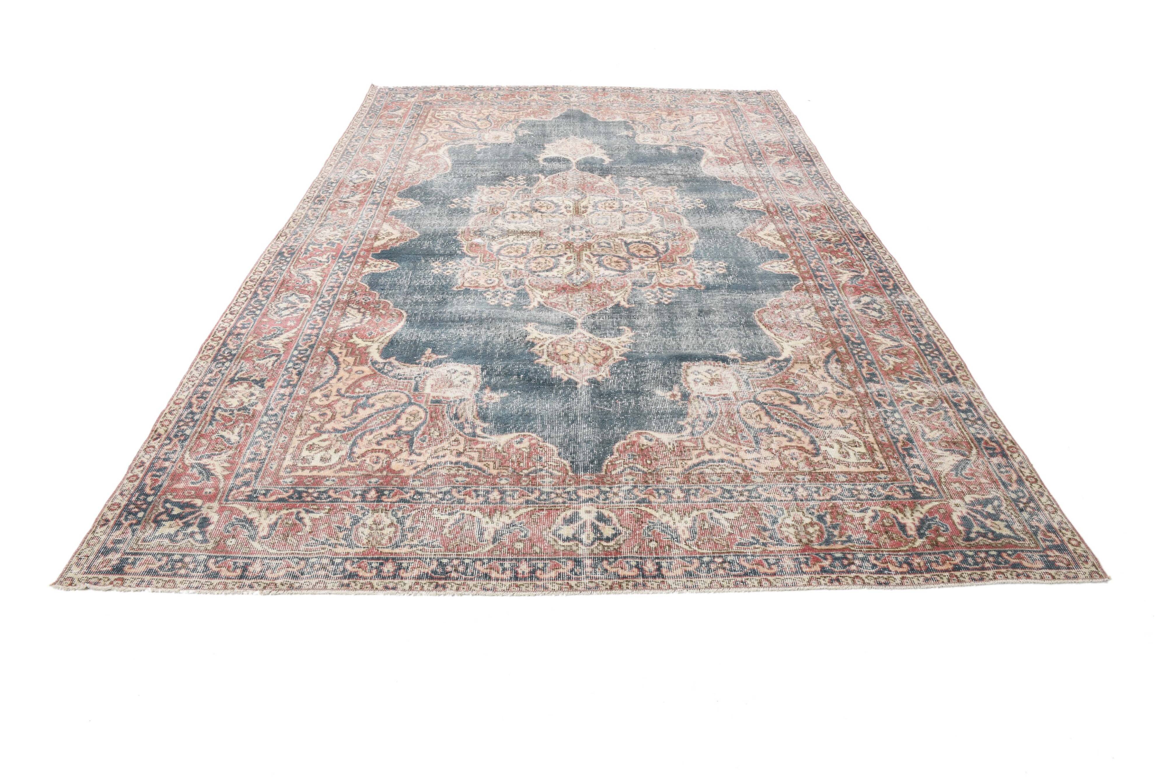Faded Navy Blue Classic Vintage Persian Rug, 202x323 Cm