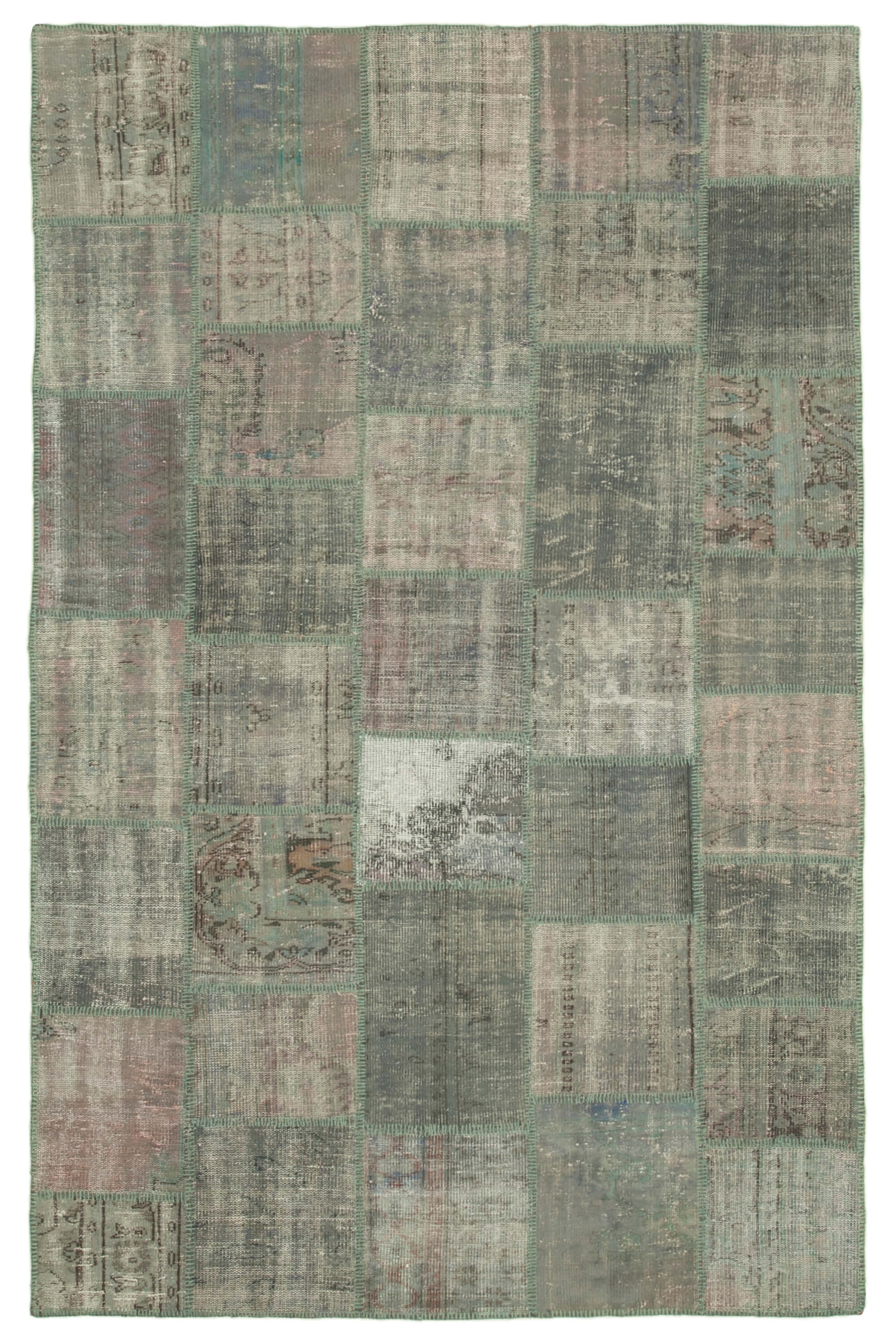 Hand-knotted anatolian contemporary 196 cm x 301 cm grey patchwork carpet