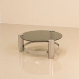 Circular coffee table & smoked glass 70's