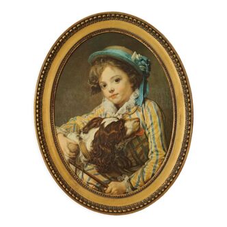 Tableau portrait jeune garçon au chien j.p greuze