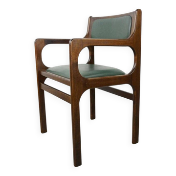 Fauteuil en bois et cuir synthétique vert foncé, 1960s