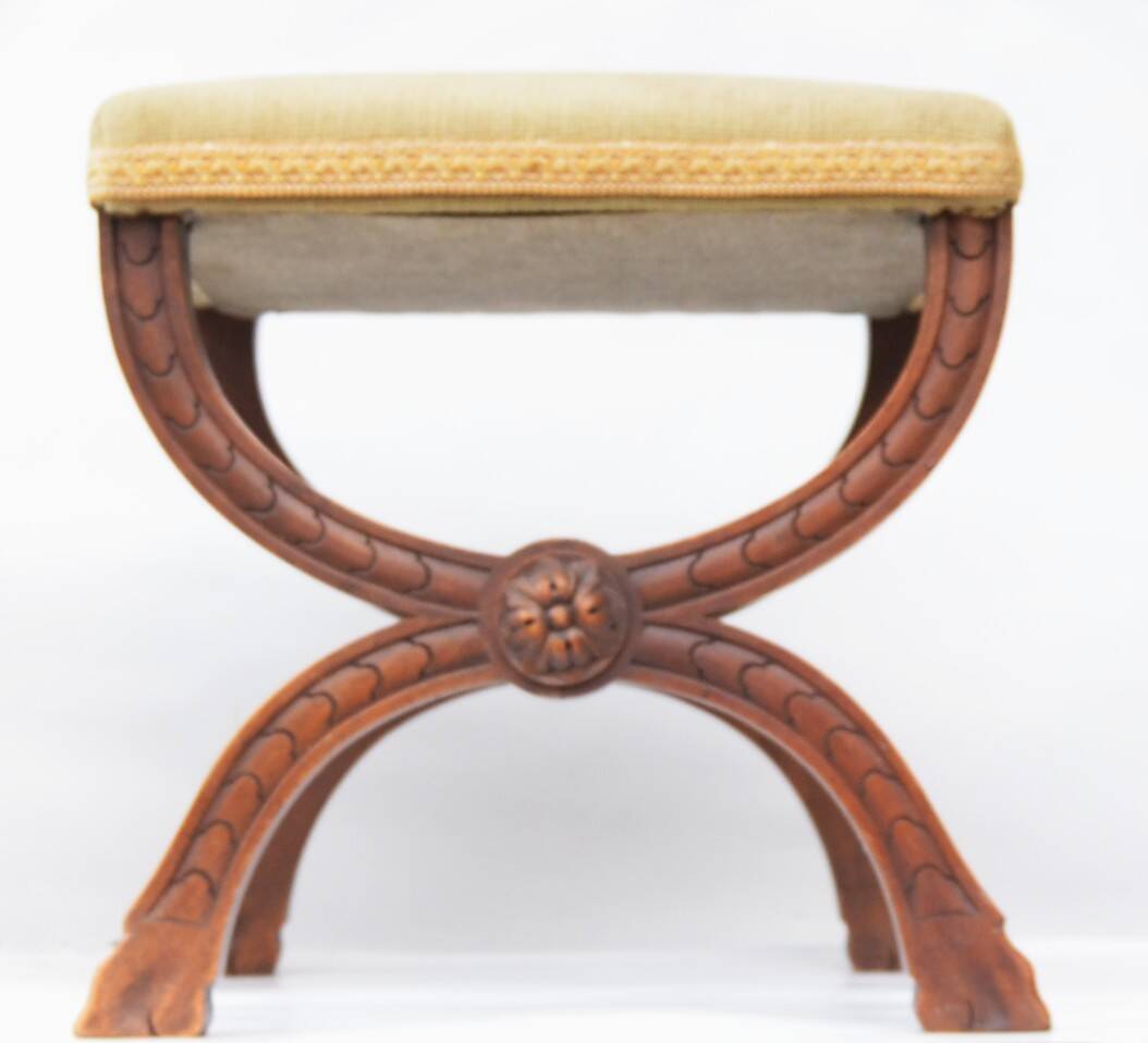 Curule Stool Empire  with Needlepoint