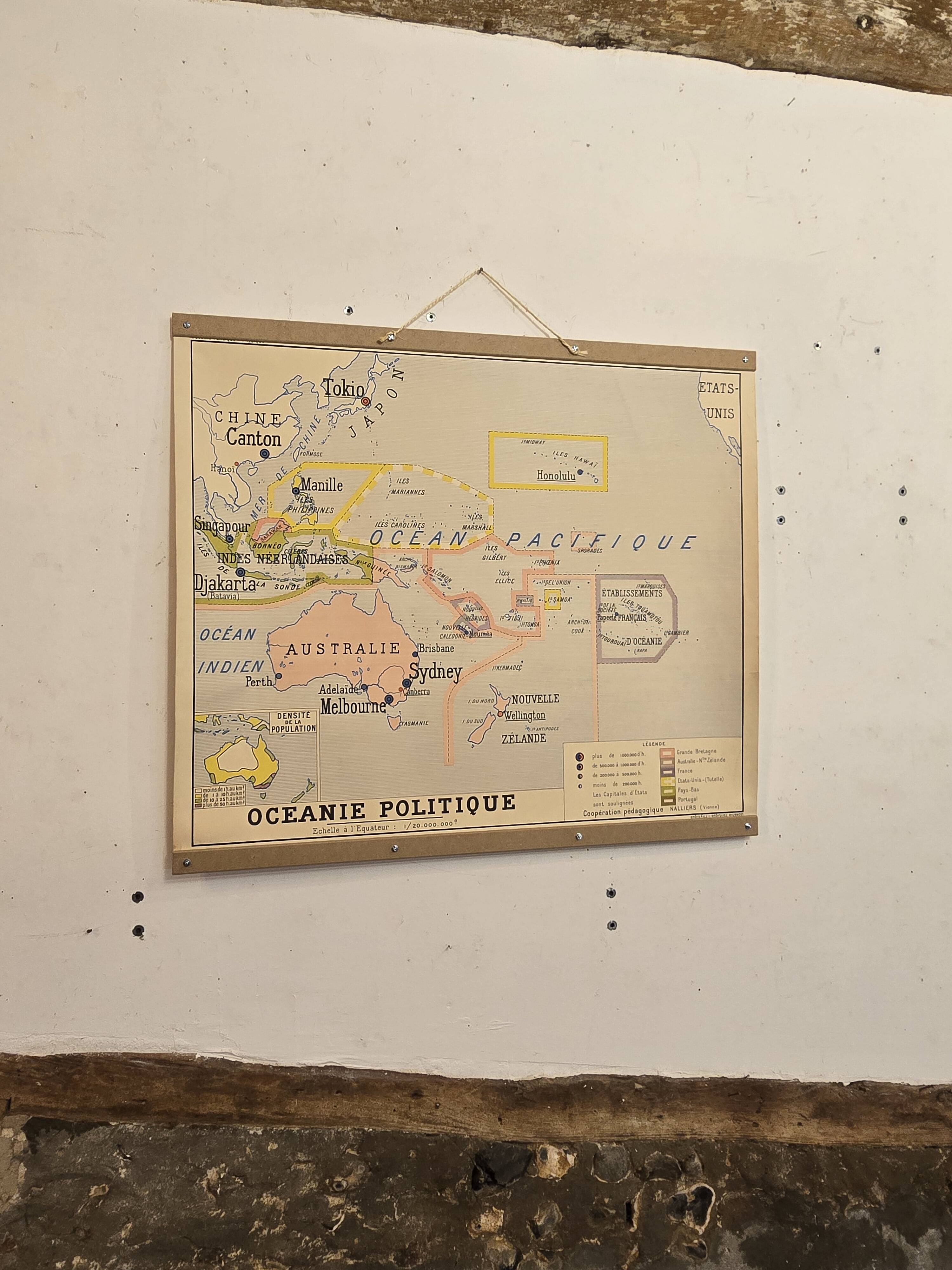 Old geography map school map Oceania political and physical co