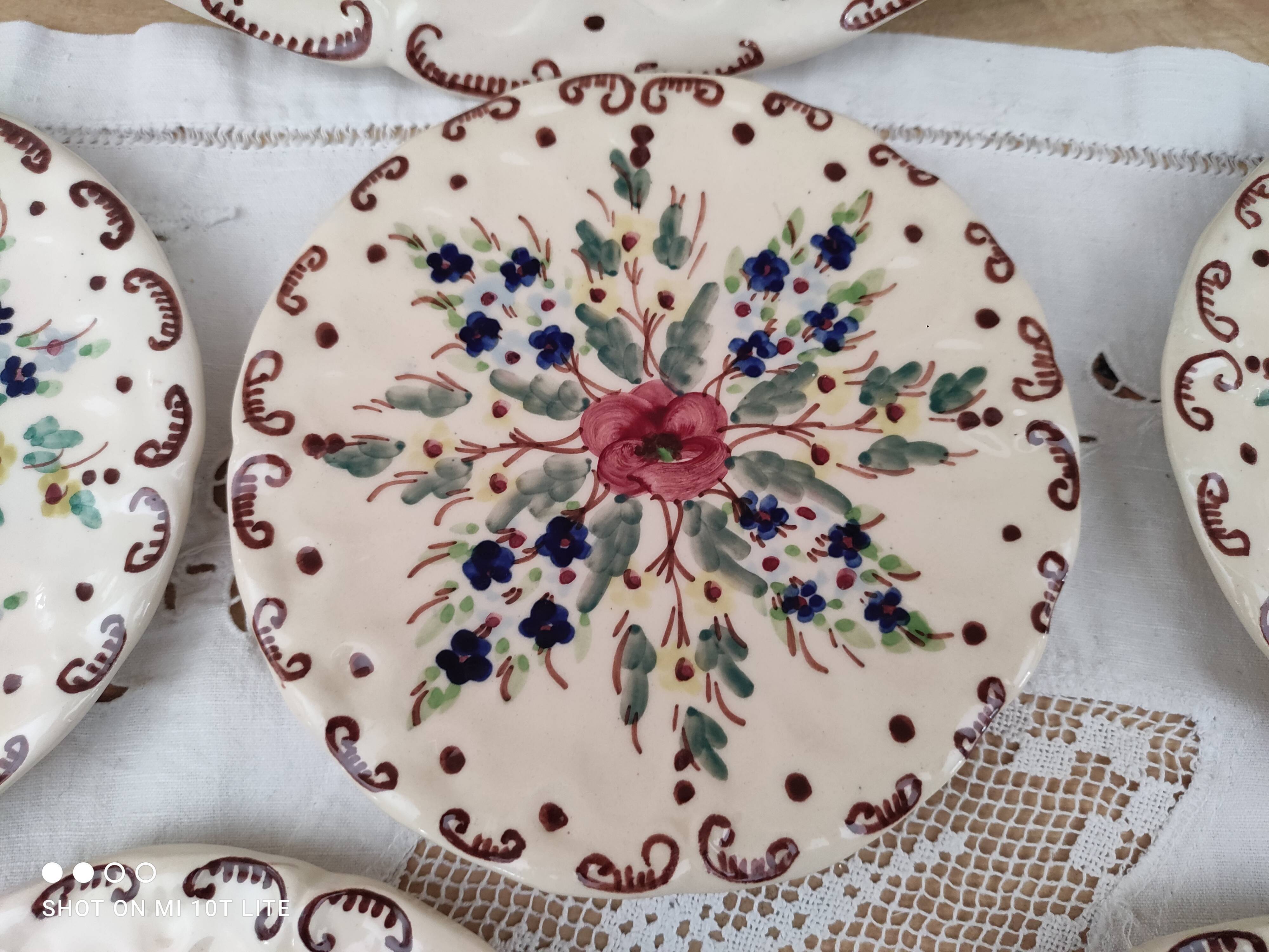 Dessert service 6 pieces 5 people ceramic signed Berger Antibes