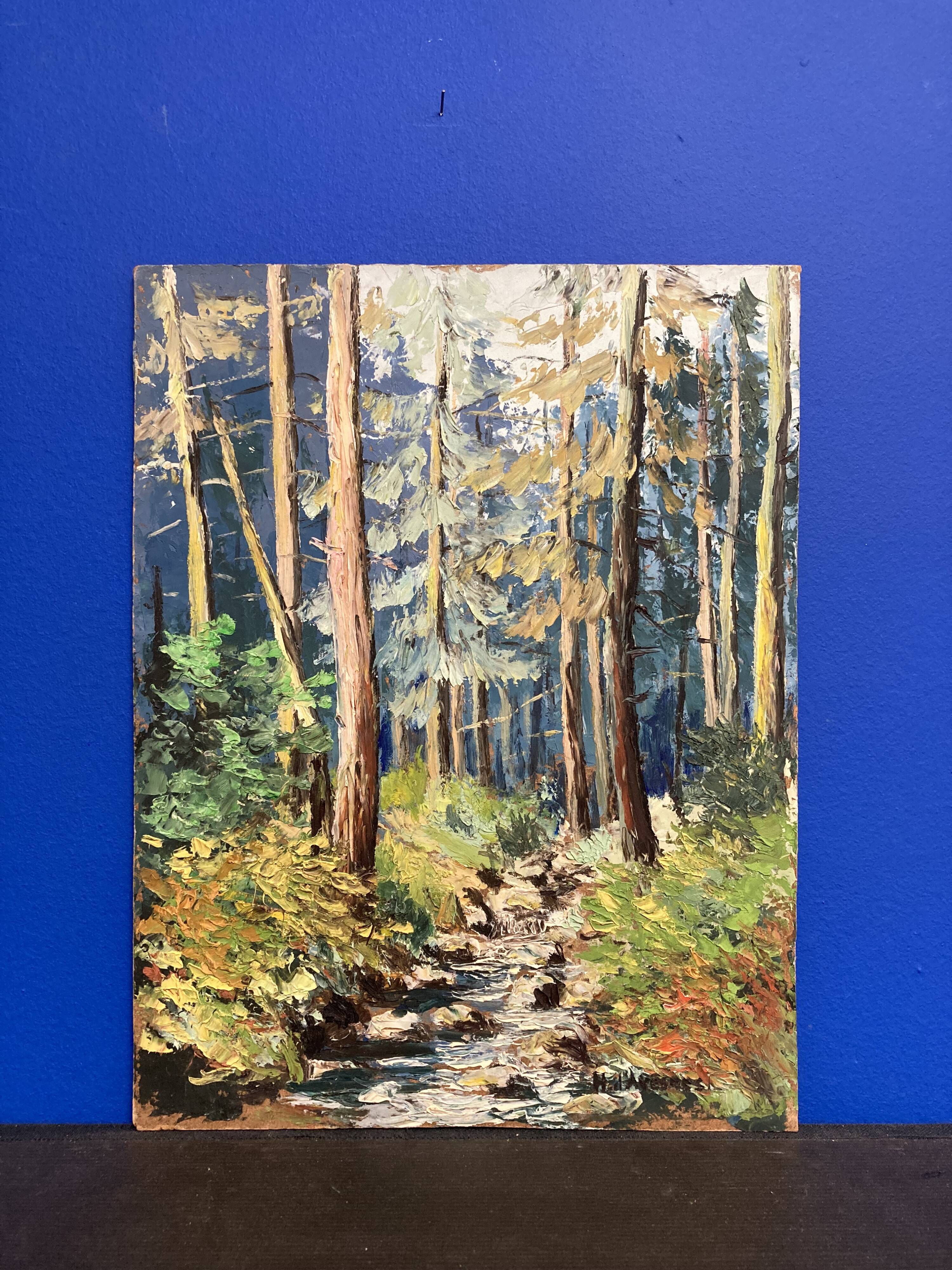 Huile sur panneau forêt vintage