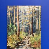 Huile sur panneau forêt vintage