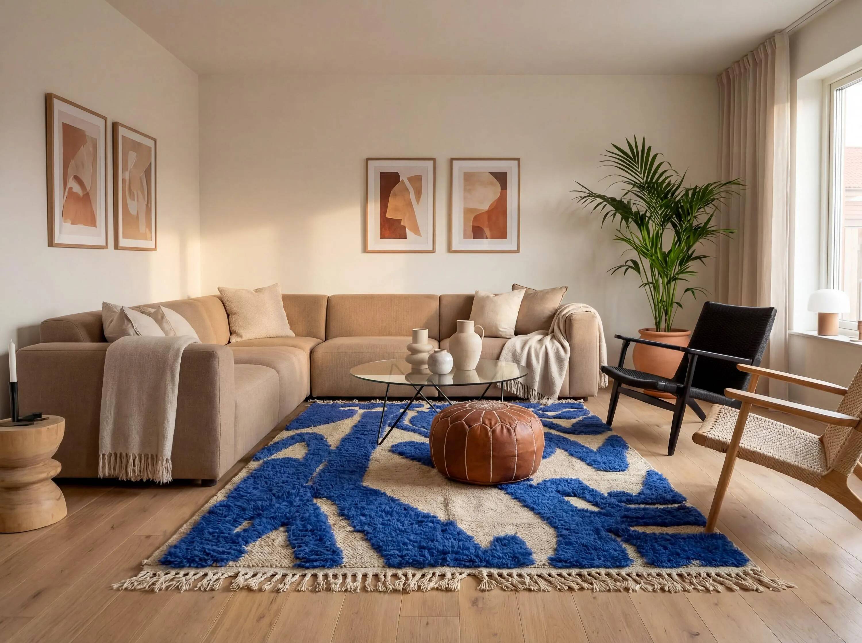 Handmade Berber rug in wool 3 x 2 m