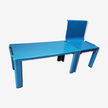 Chaise et banc bleu enfant Kartell années 70