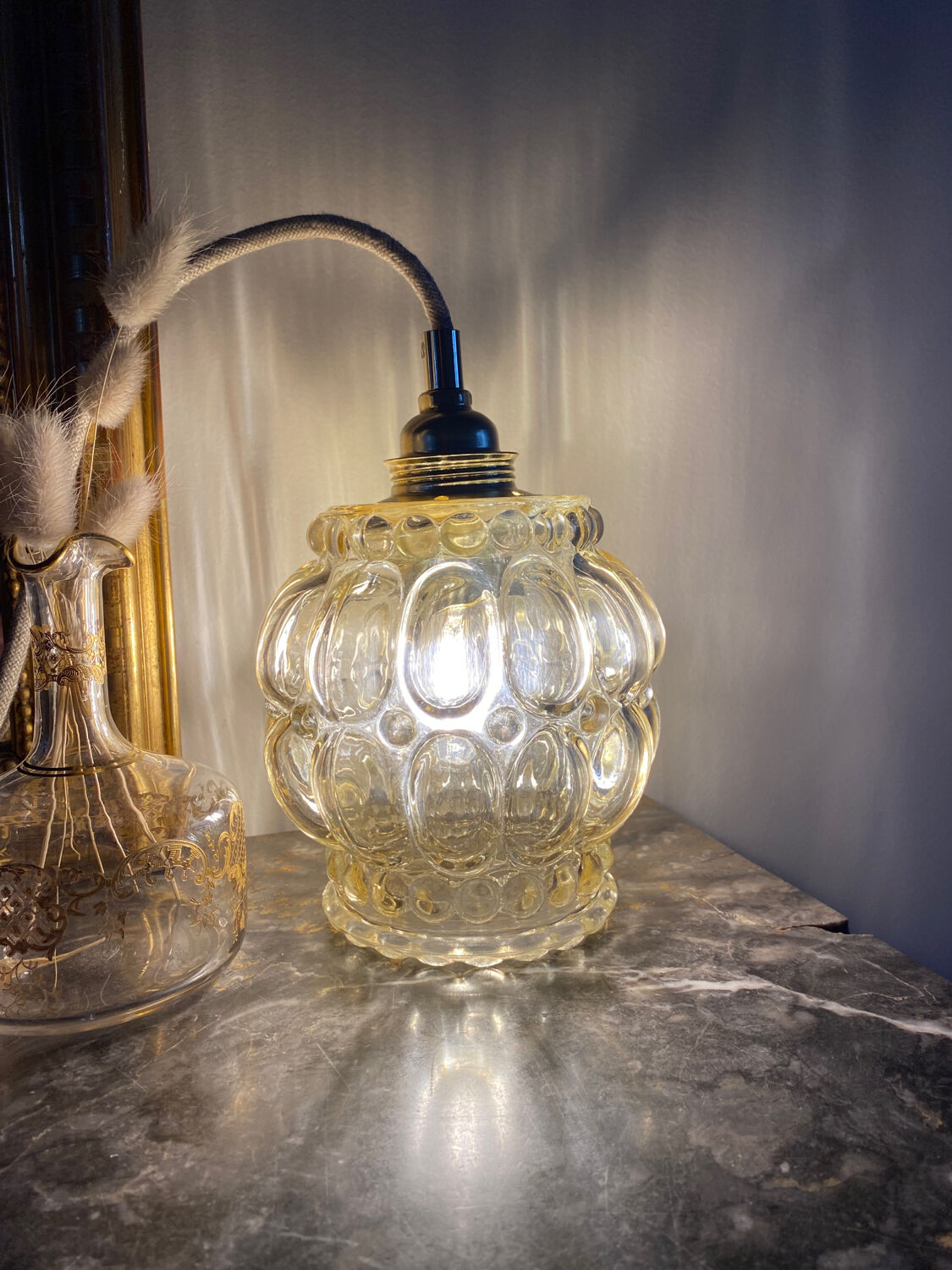 Walker with vintage amber glass globe