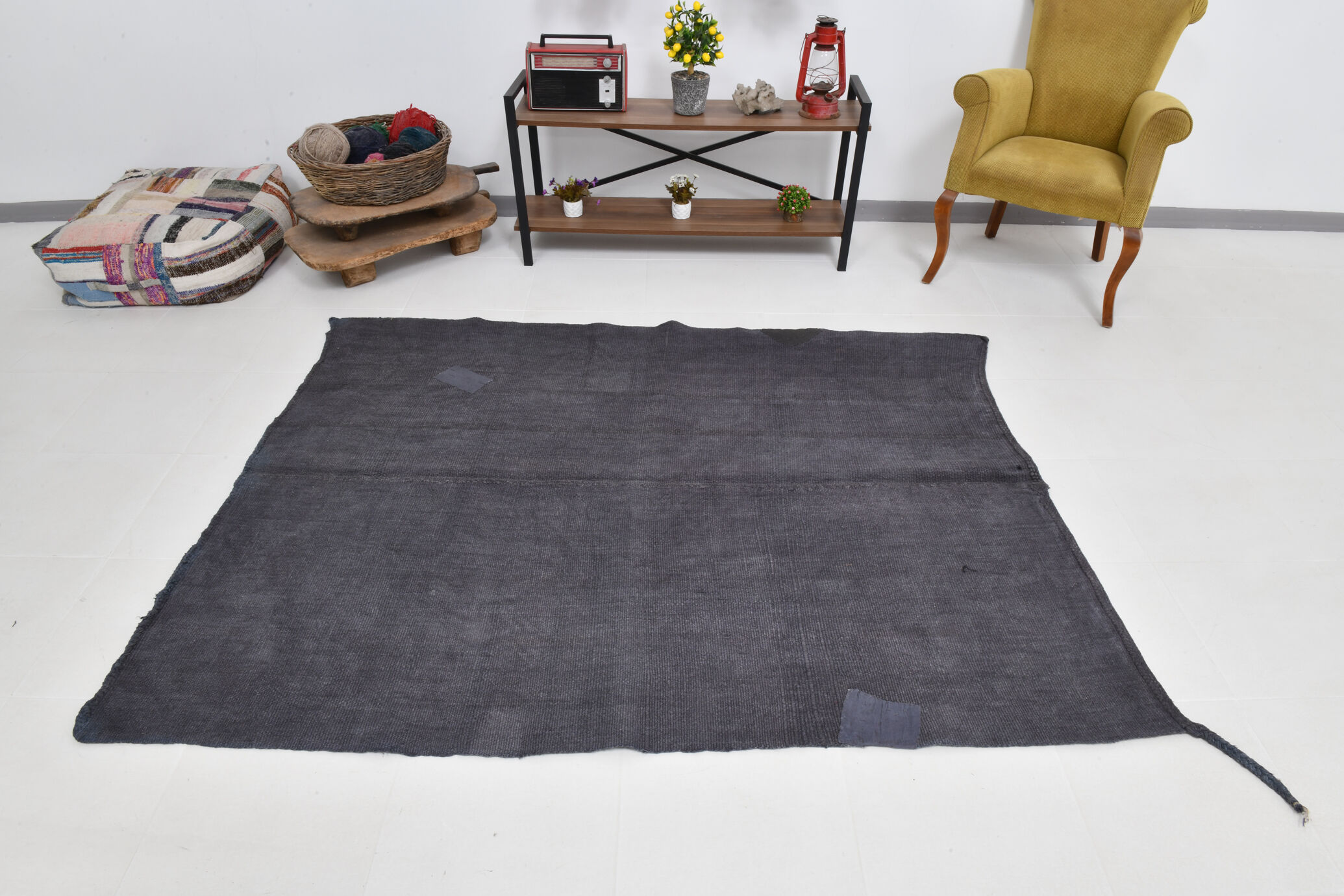 Patchy handmade hemp rug, 164x204cm