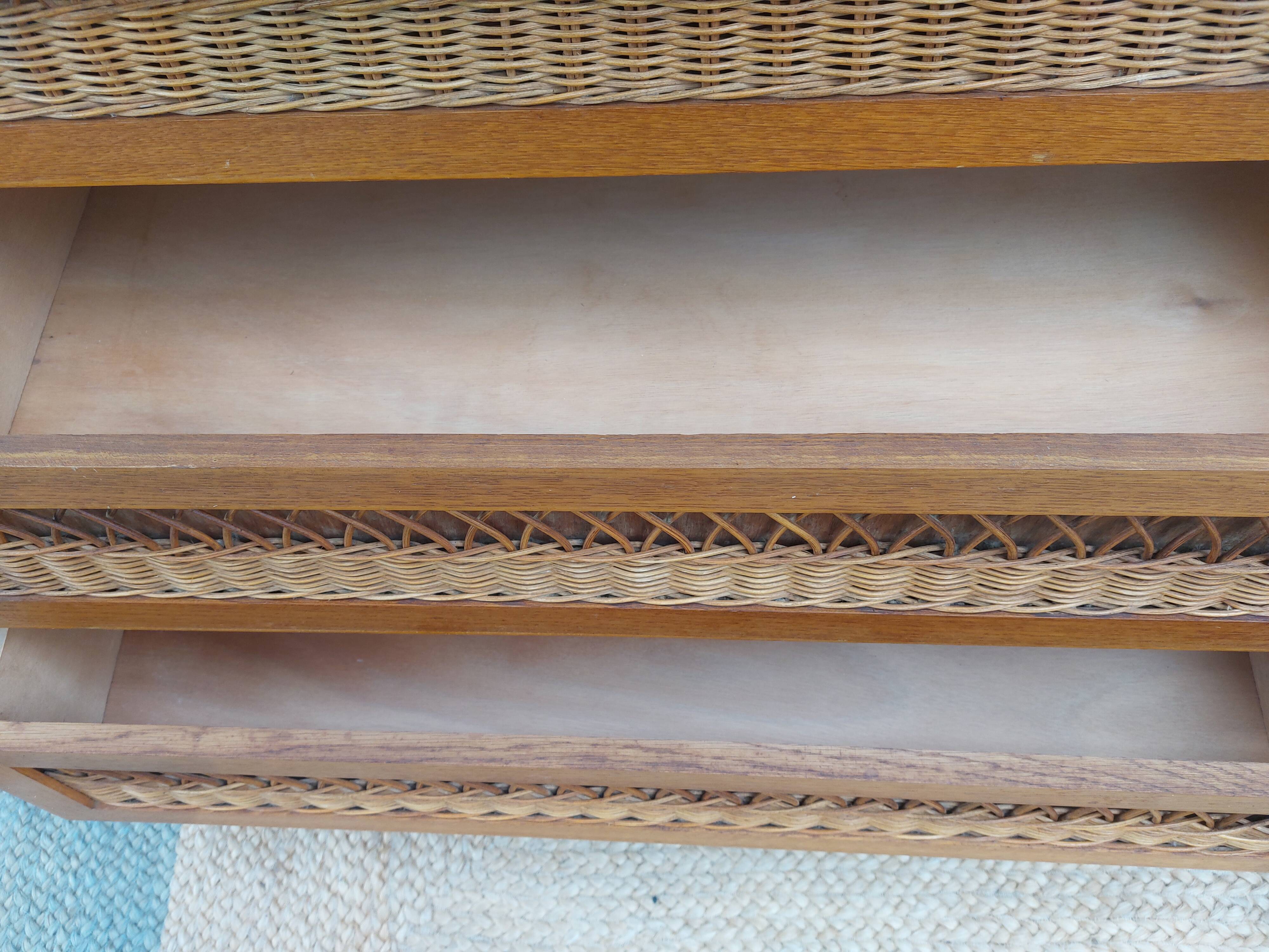 commode pieds compas, osier, vintage