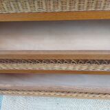 commode pieds compas, osier, vintage