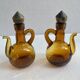 Oil and vinegar server amber glass and olive wood