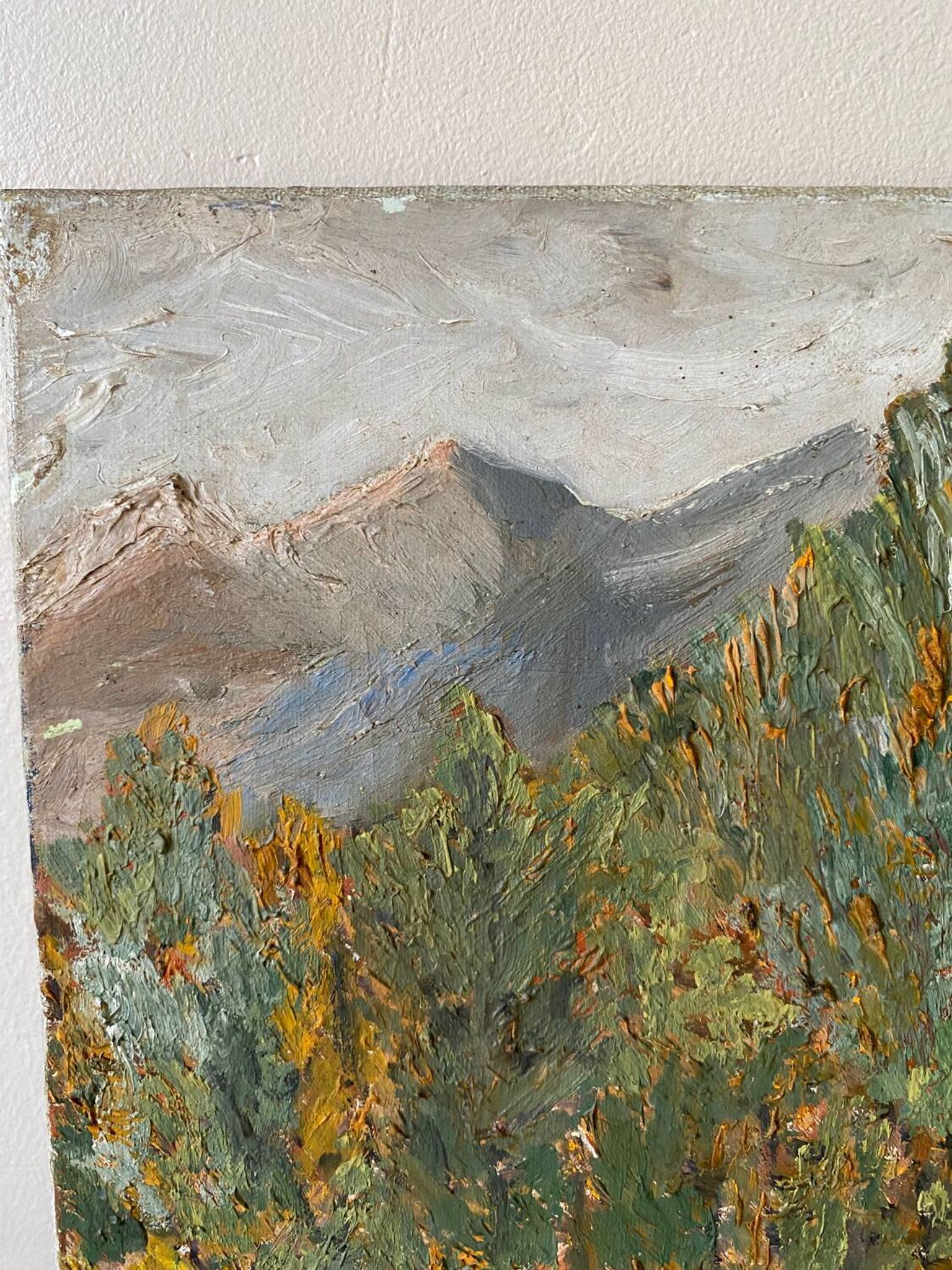 Oil on canvas mountain and river 1965