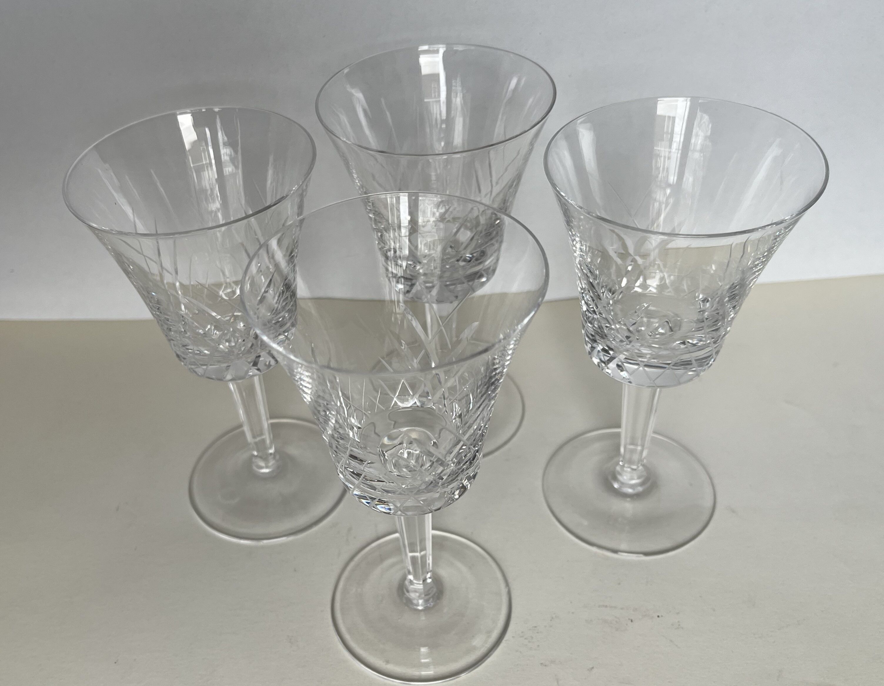 4 carved crystal wine glasses