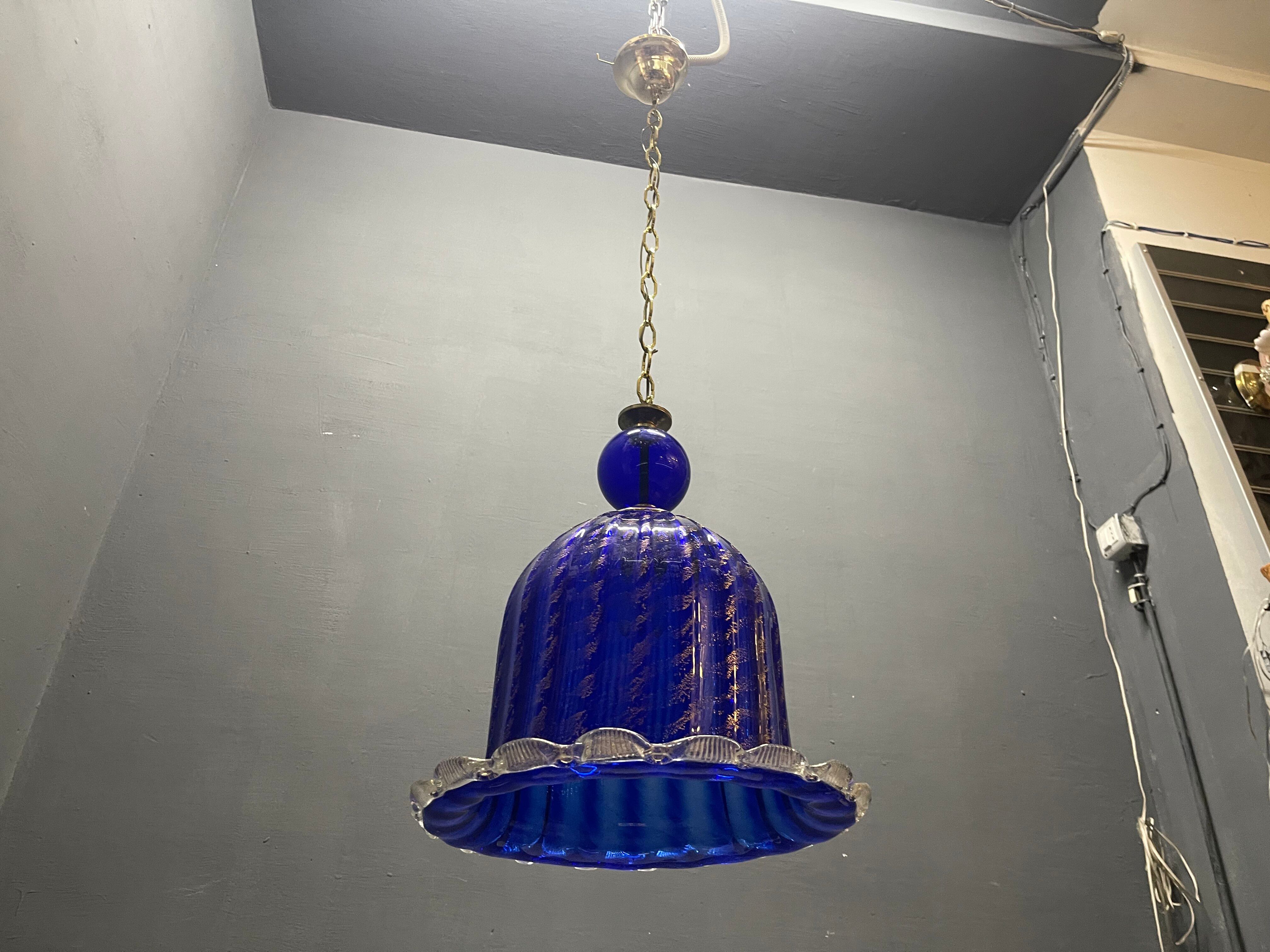 Lustre en verre de Murano bleu cobalt vintage, Italie, années 1980.