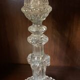 pair of cut glass candlesticks with lion and ram head decor, late 19th century