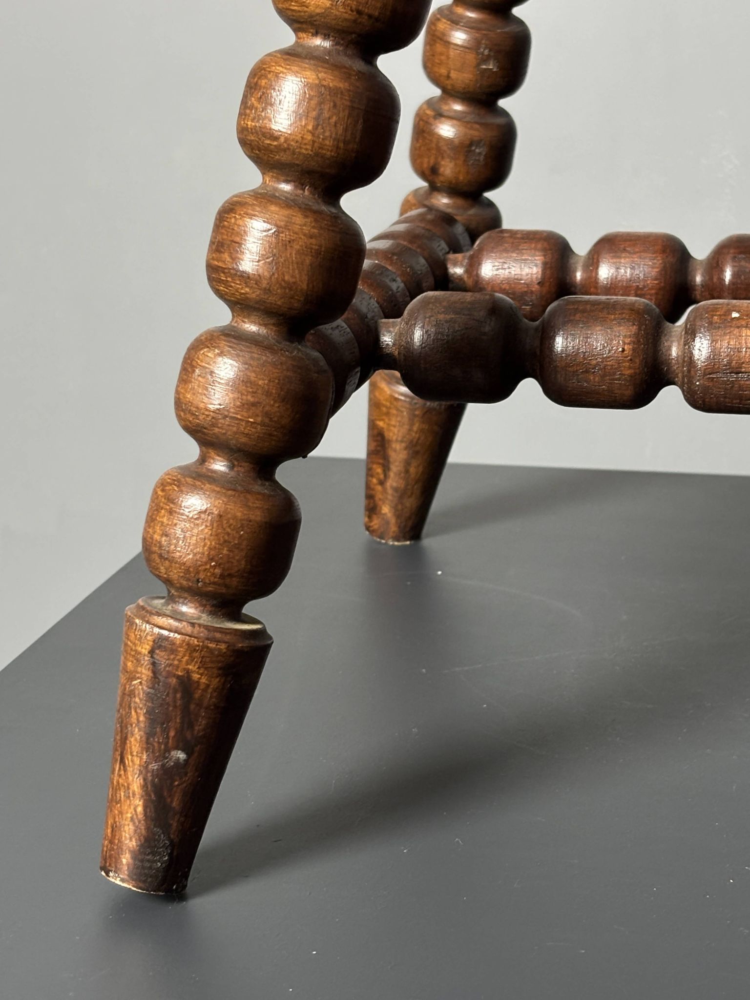 Midcentury brutalist wood turned stool in the style of Charles Dudouyt, 50s