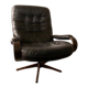 Scandinavian swivel lounge chair in black leather with a bent wood frame, 1970s.