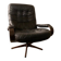 Scandinavian swivel lounge chair in black leather with a bent wood frame, 1970s.
