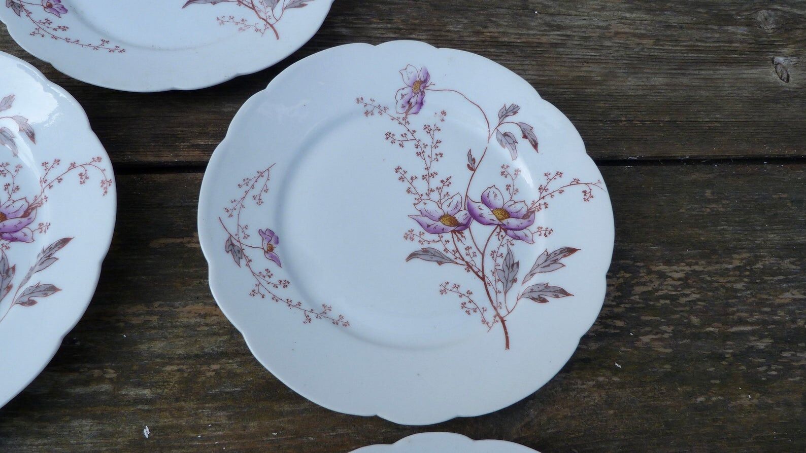 Lot of 5 old dessert plates patterned flowers