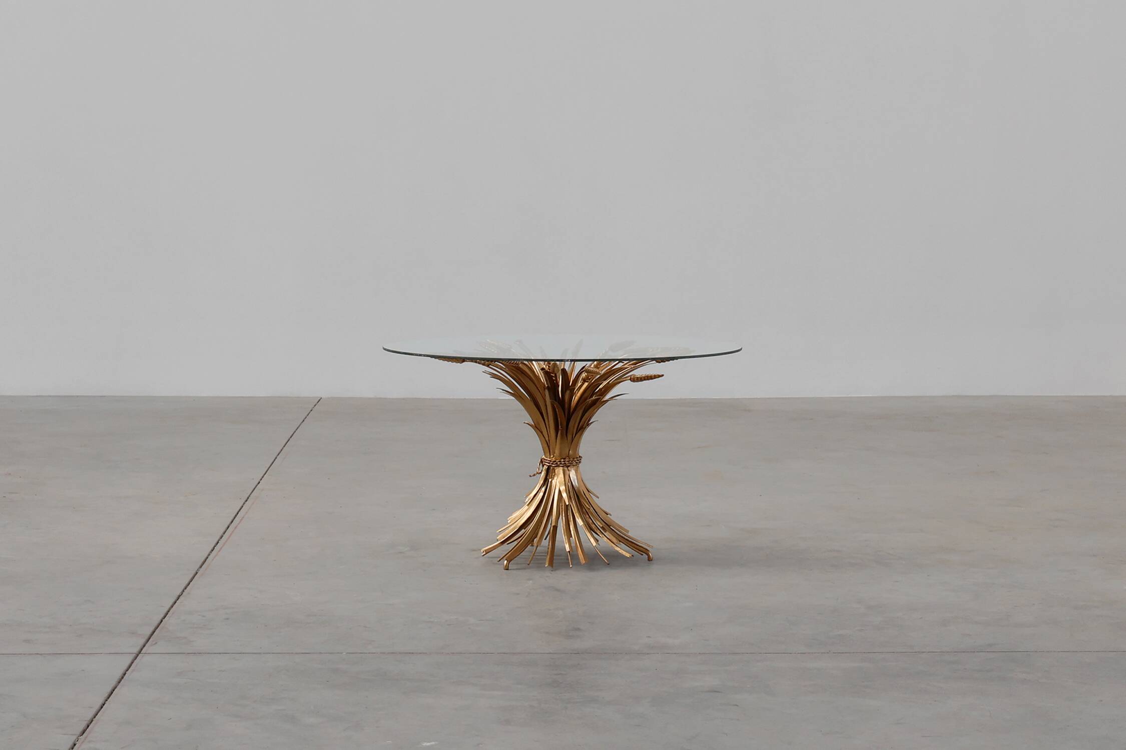 Hollywood regency gilt sheaf of wheat side table “coco chanel”, Italy 1960s
