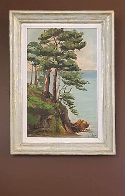 Table oil on canvas framed landscape sea