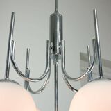 Vintage Italian Chrome and Opaline Chandelier, 1970s