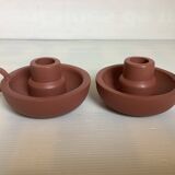 Pair of matte brown ceramic cellar rat candlesticks