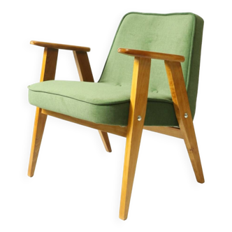 Modern fauteuil chêne clair vert forêt velvet 1962 design by Chierovski milieu de siècle