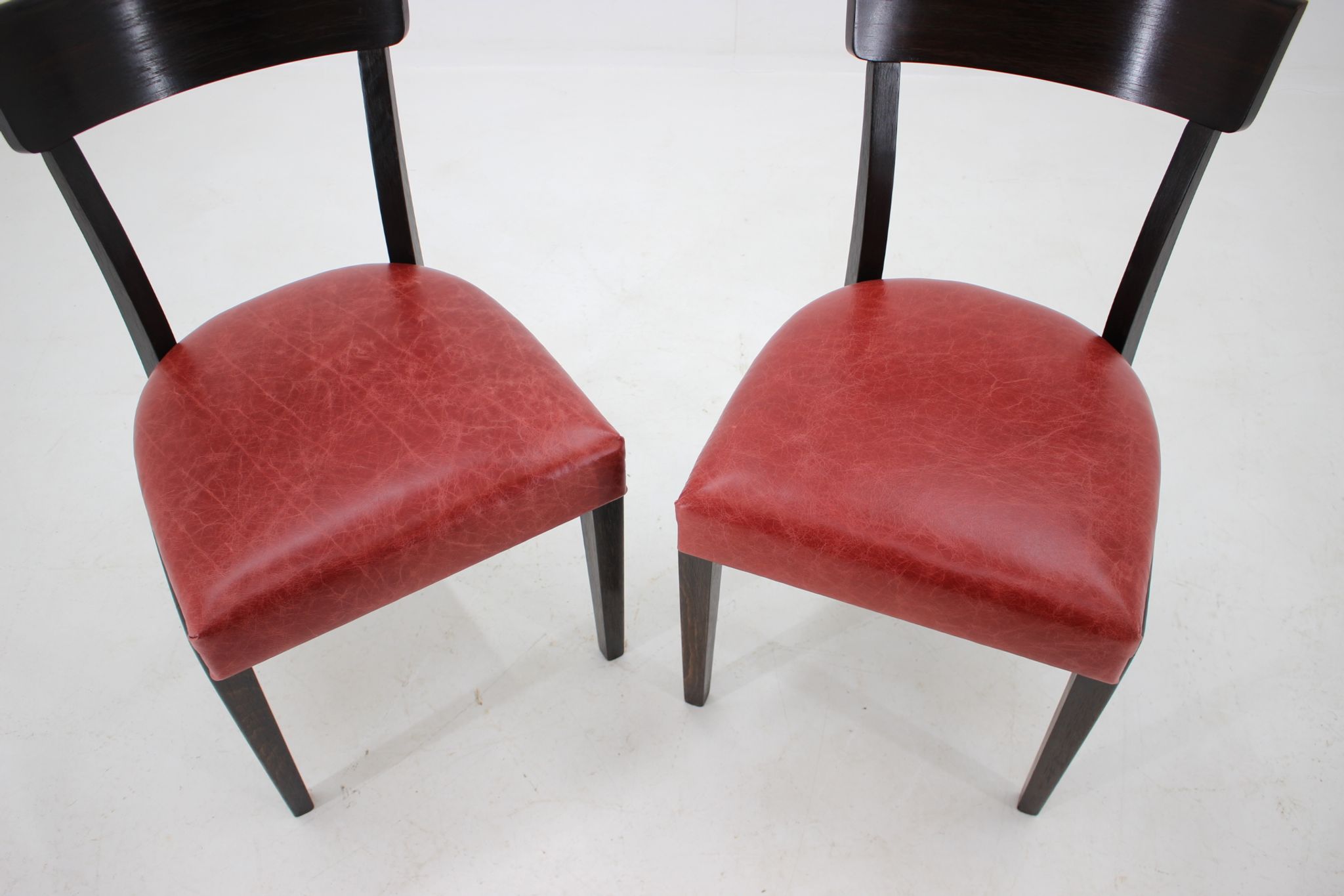 1950s Red Leather Dining Chairs for UP Czechoslovakia, Set of 4