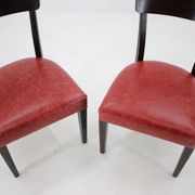 1950s Red Leather Dining Chairs for UP Czechoslovakia, Set of 4