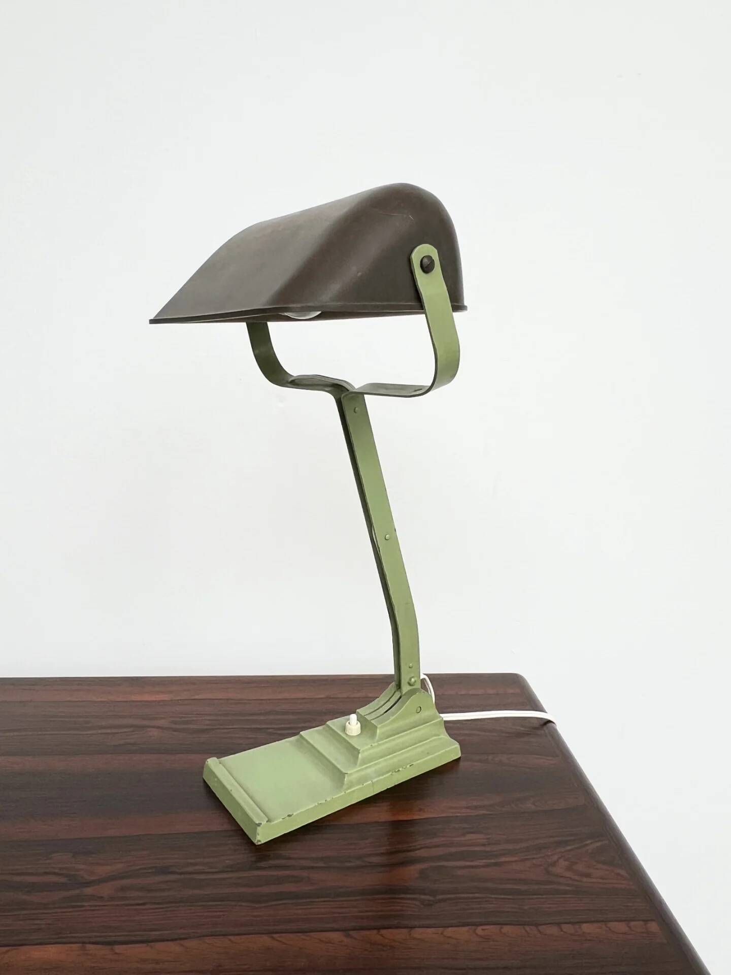Articulated desk lamp ERPE — Pale green and Bakelite, Belgium, 1930s-40s