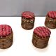 Pouf vintage en bambou par Castano recouvert de tissu cramoisi, Italie