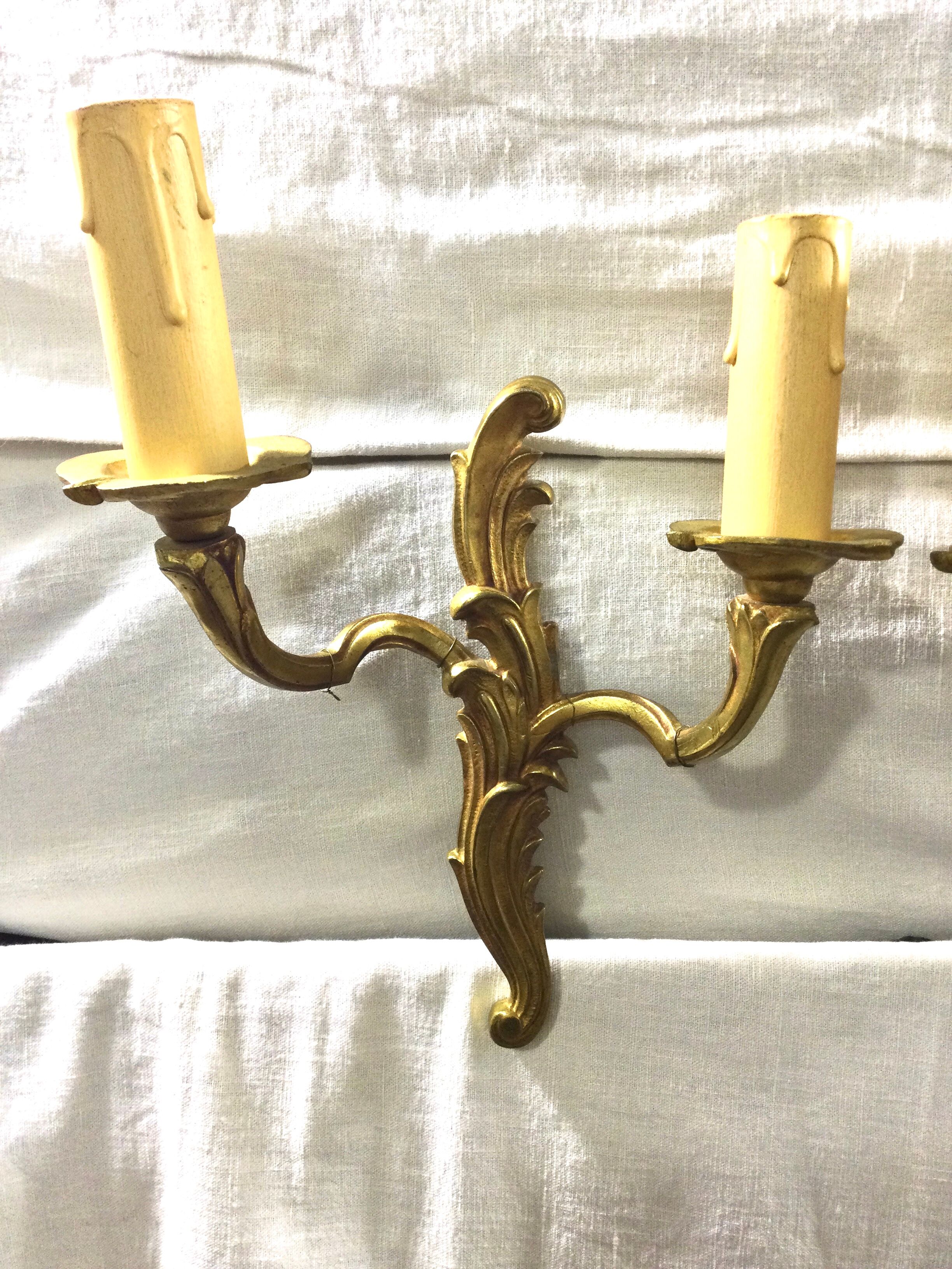 Pair of 2-light bronze sconces St Louis XV
