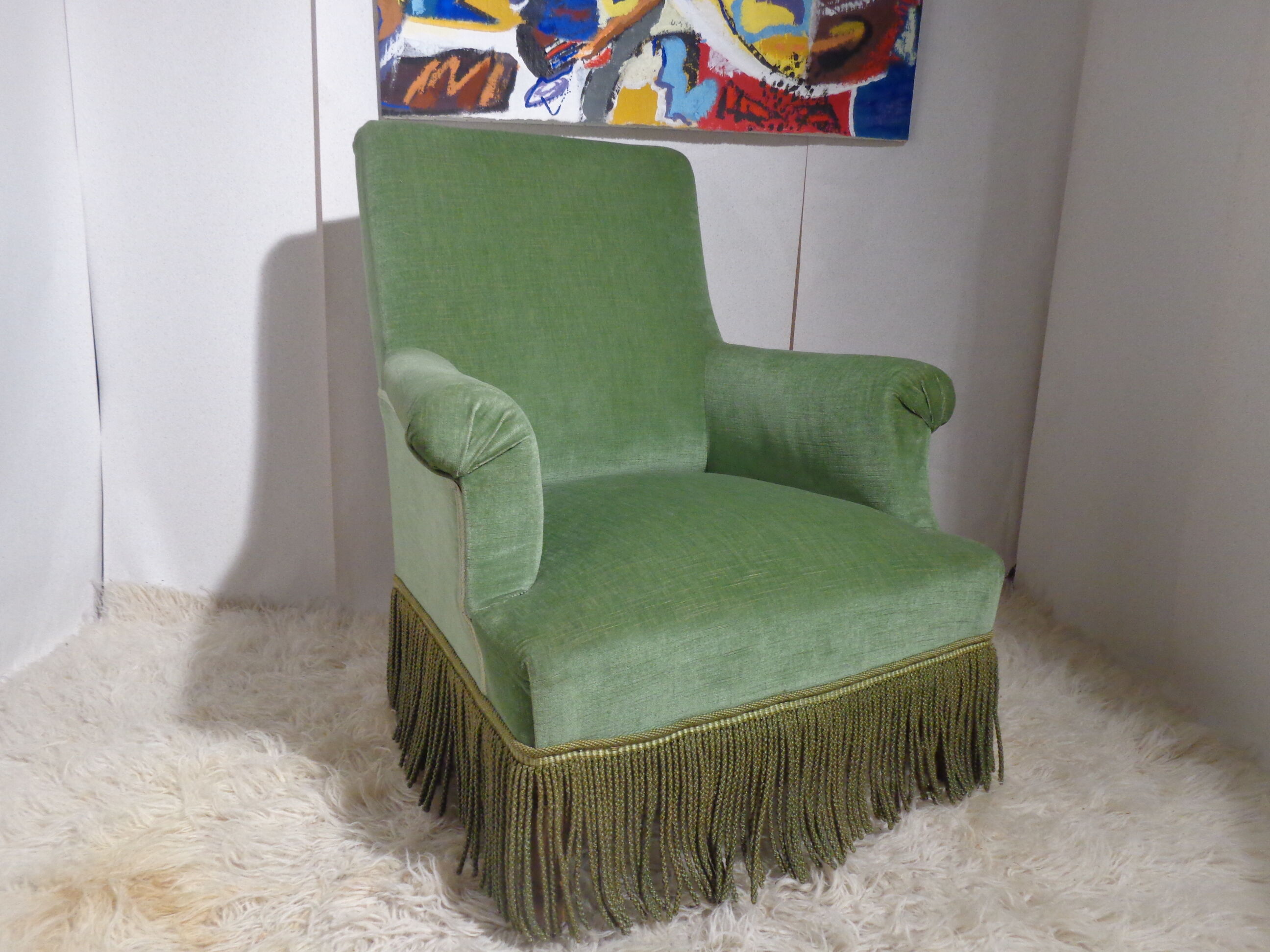 Pair of toad armchairs in green velvet