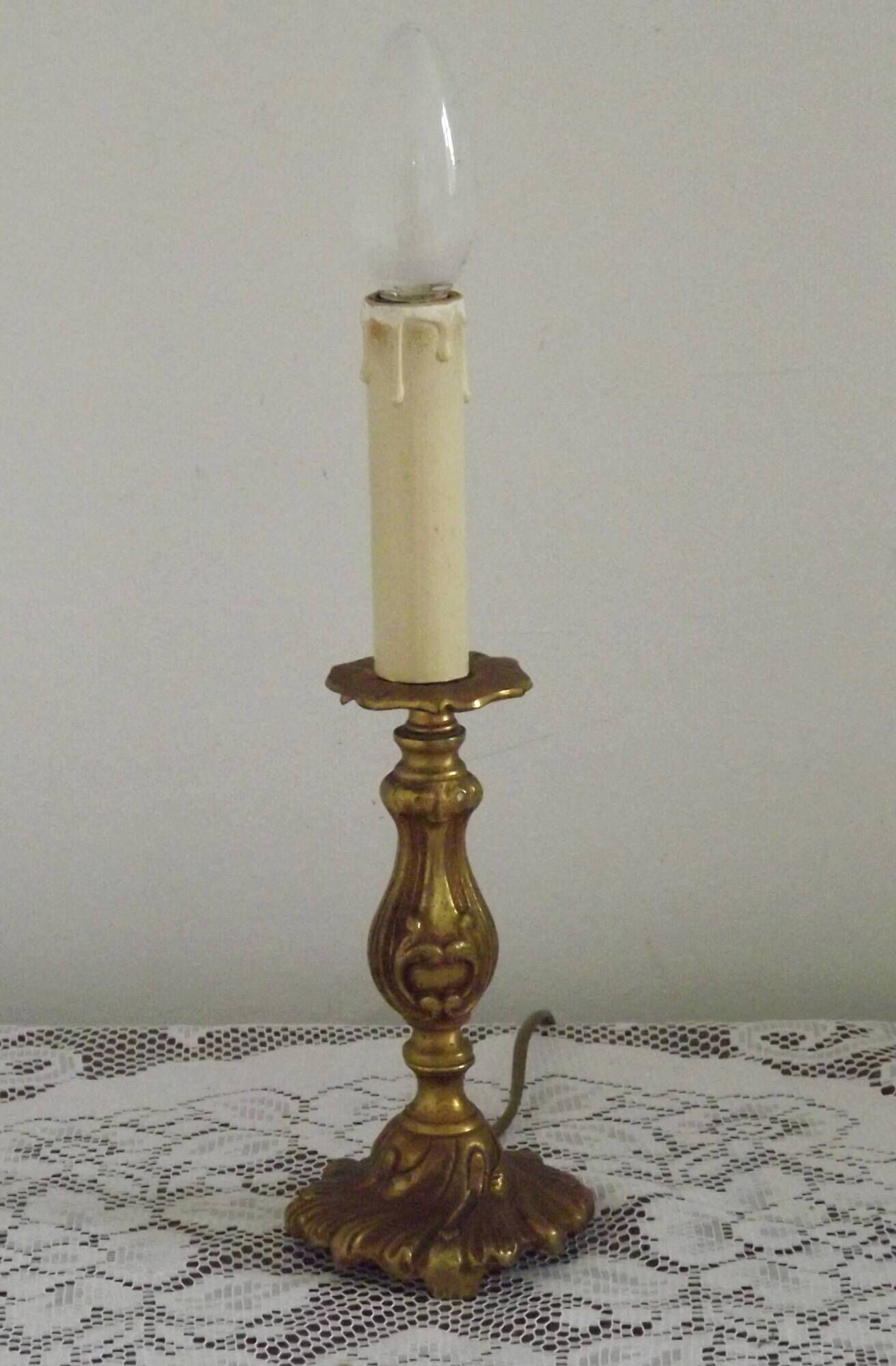 Small Vintage French Art Nouveau Style Bronze Candlestick Table Lamp 5358