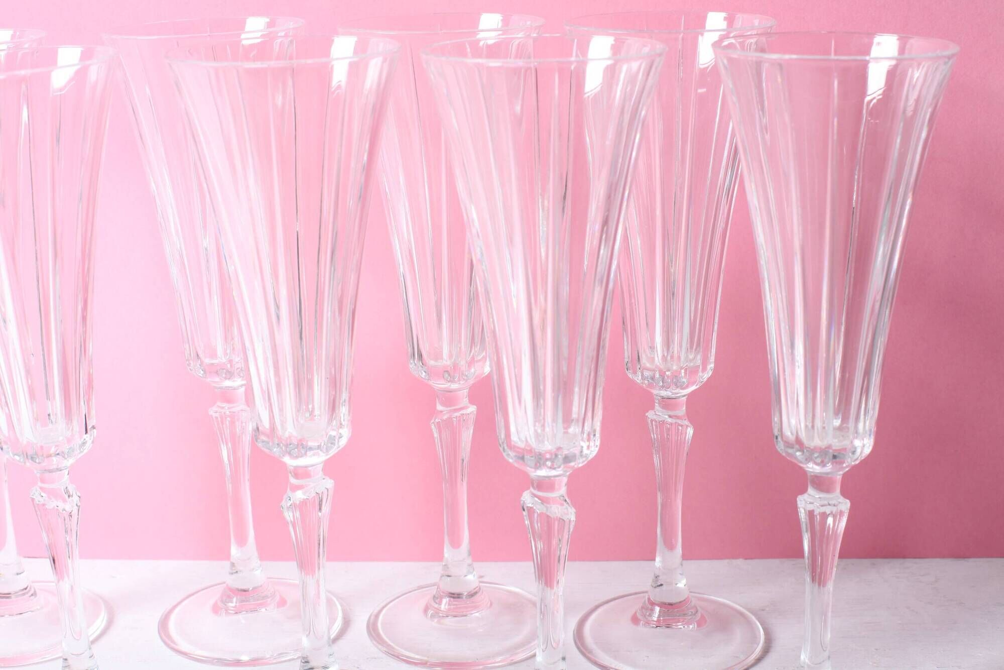 Set of 8 Crystal Vintage Champagne Flutes, Prosecco Clear Italian