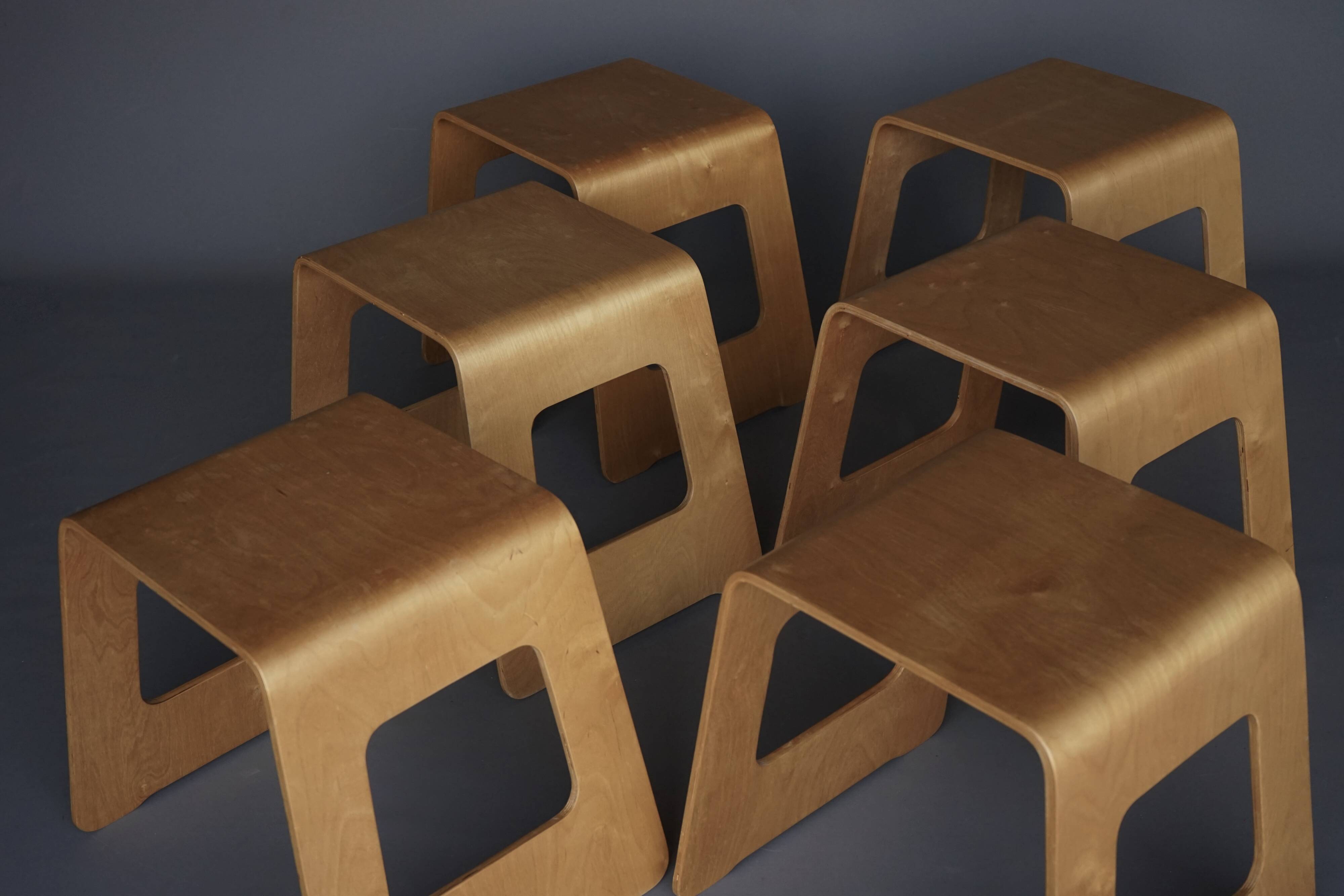 Tabourets Benjamin vintage IKEA en contreplaqué par Lisa Norinder, 1999. Lot de 6