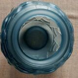 Art Deco ball vase frosted blue glass