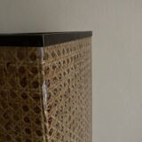 1970 wicker and plexiglass wastebasket