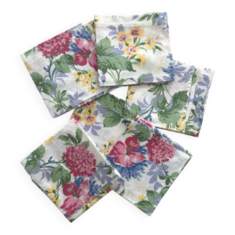6 vintage cotton floral napkins