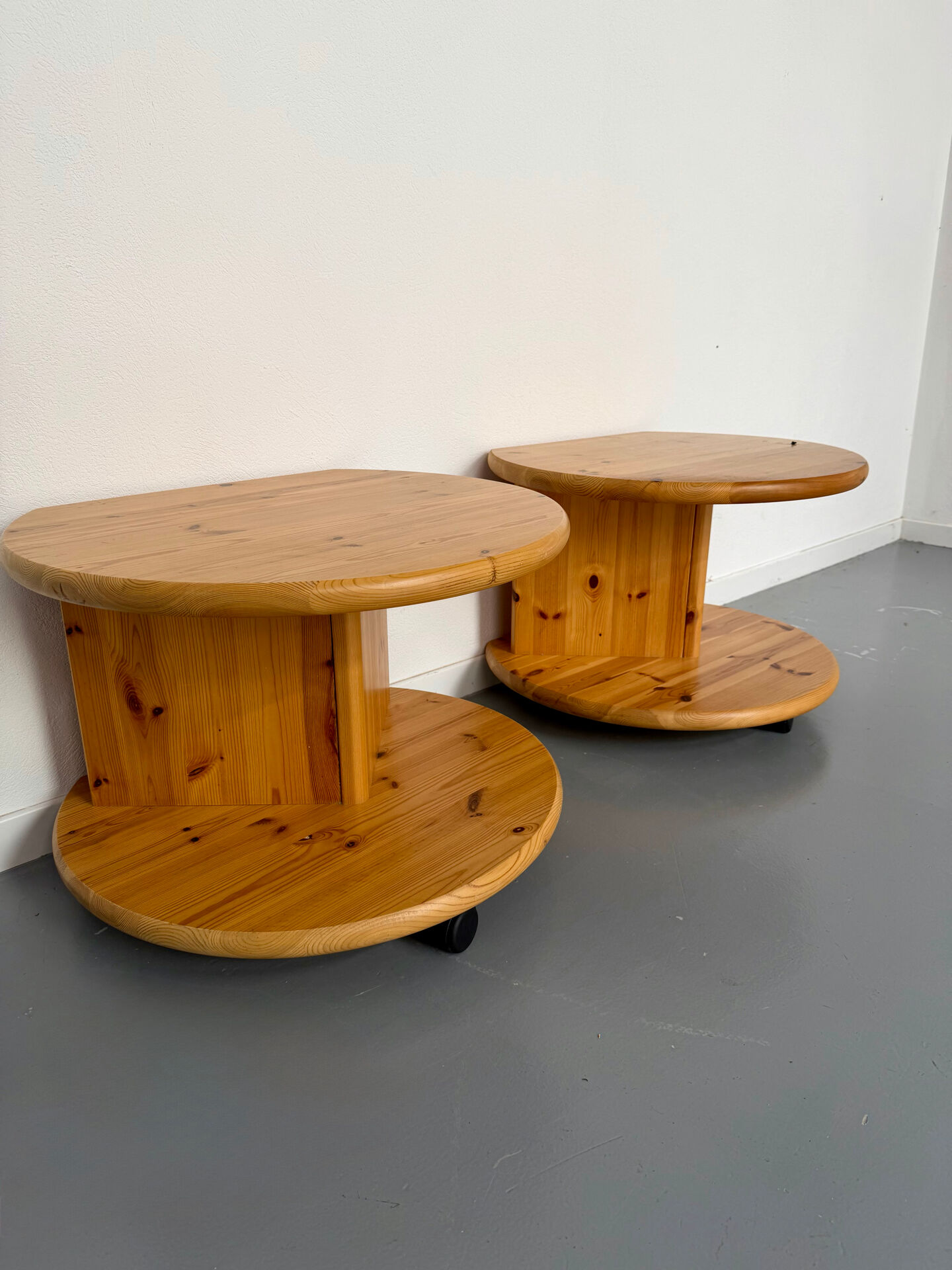 Side table, end table X2, solid pine, 1970s design.
