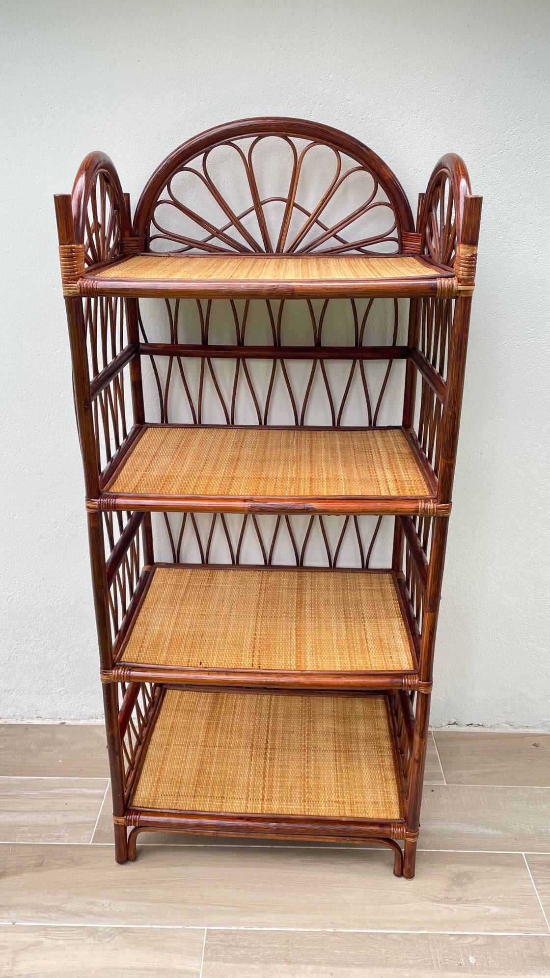 Vintage rattan bookcase shelf