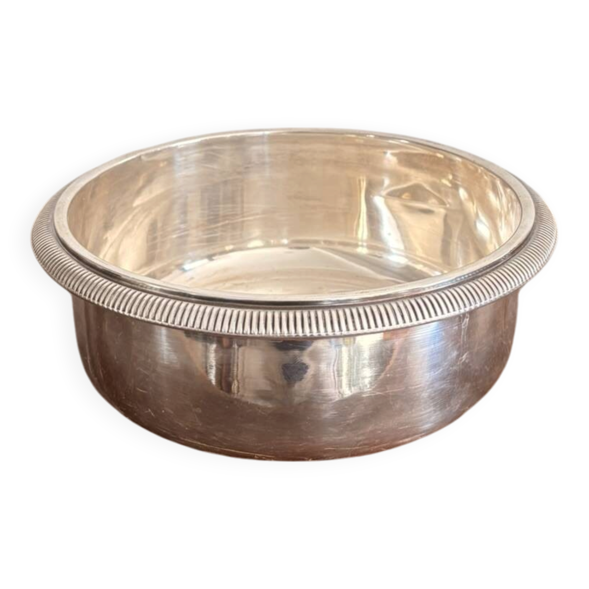 Antique Round Serving Dish Beaded Silver-Plated Metal Louis XVI Mark